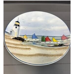 Nantucket Shoreline Salad Plate 8 1/2" Sakura By the Sea Lighthouse